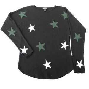 CaSHMeRe Blend Rachel Zoe Black Sweater Green White Stars Dolman Long Sleeve S